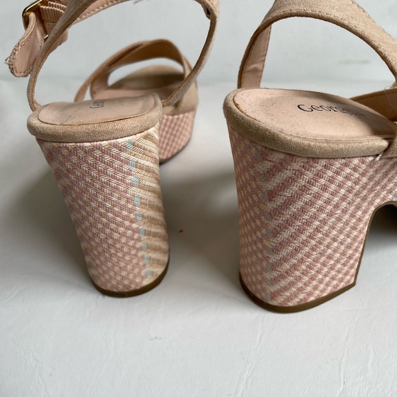 NEUTRAL TAN NUDE BEIGE FAUX LEATHER OPEN TOE SANDAL CHUNKY HEEL ANKLE STRAP - Picture 5 of 10